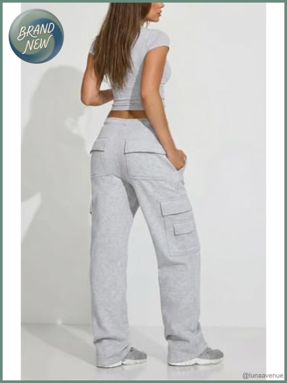 Womens Wide Leg Fleece Cargo Sweatpants Y2K Streetwear Pockets - Picture 3 of 6